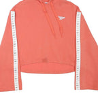 REEBOK Womens Orange Cotton Blend Pullover Hoodie S Branded Stripe Sleeve
