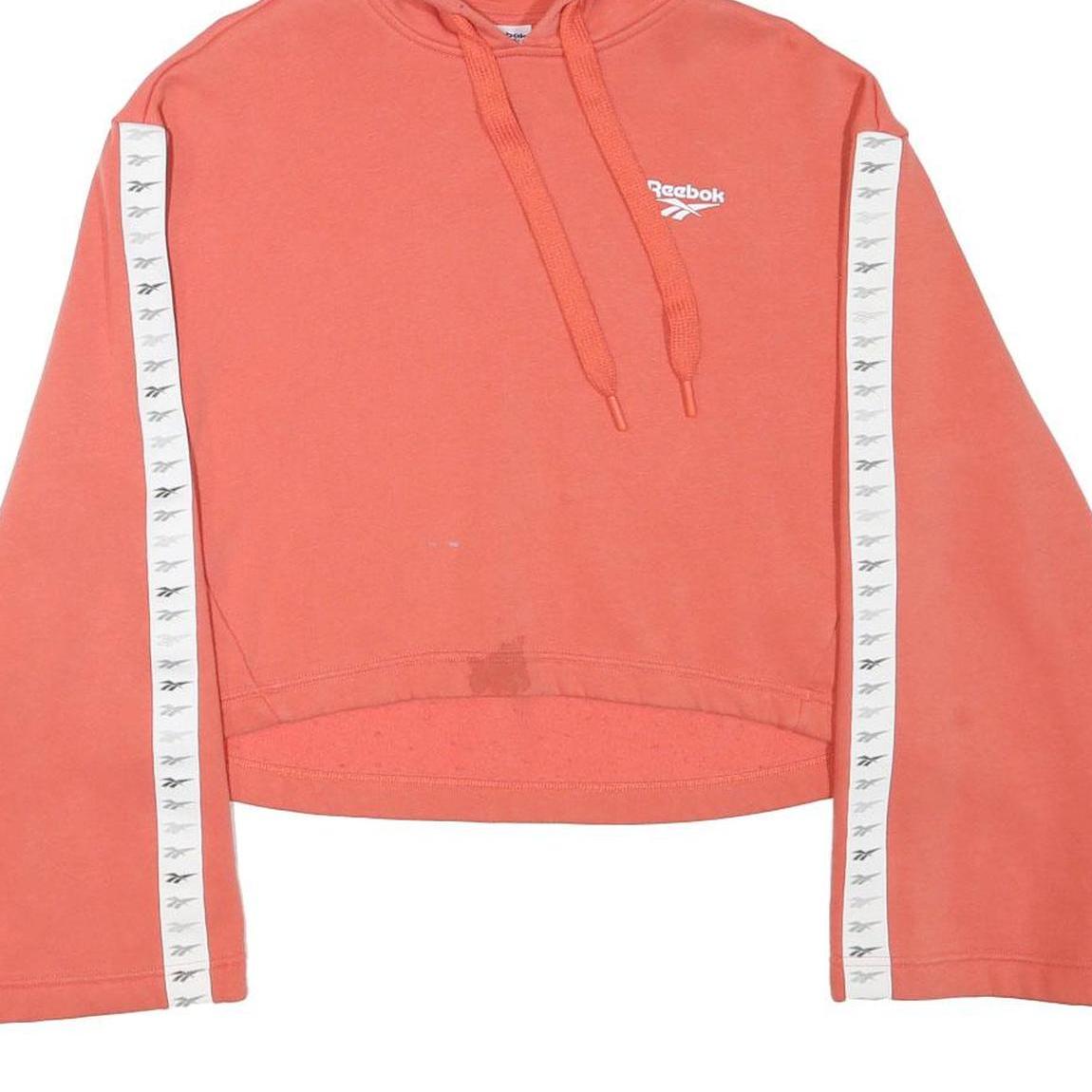 REEBOK Womens Orange Cotton Blend Pullover Hoodie S Branded Stripe Sleeve