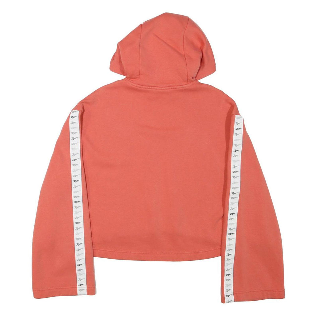 REEBOK Womens Orange Cotton Blend Pullover Hoodie S Branded Stripe Sleeve