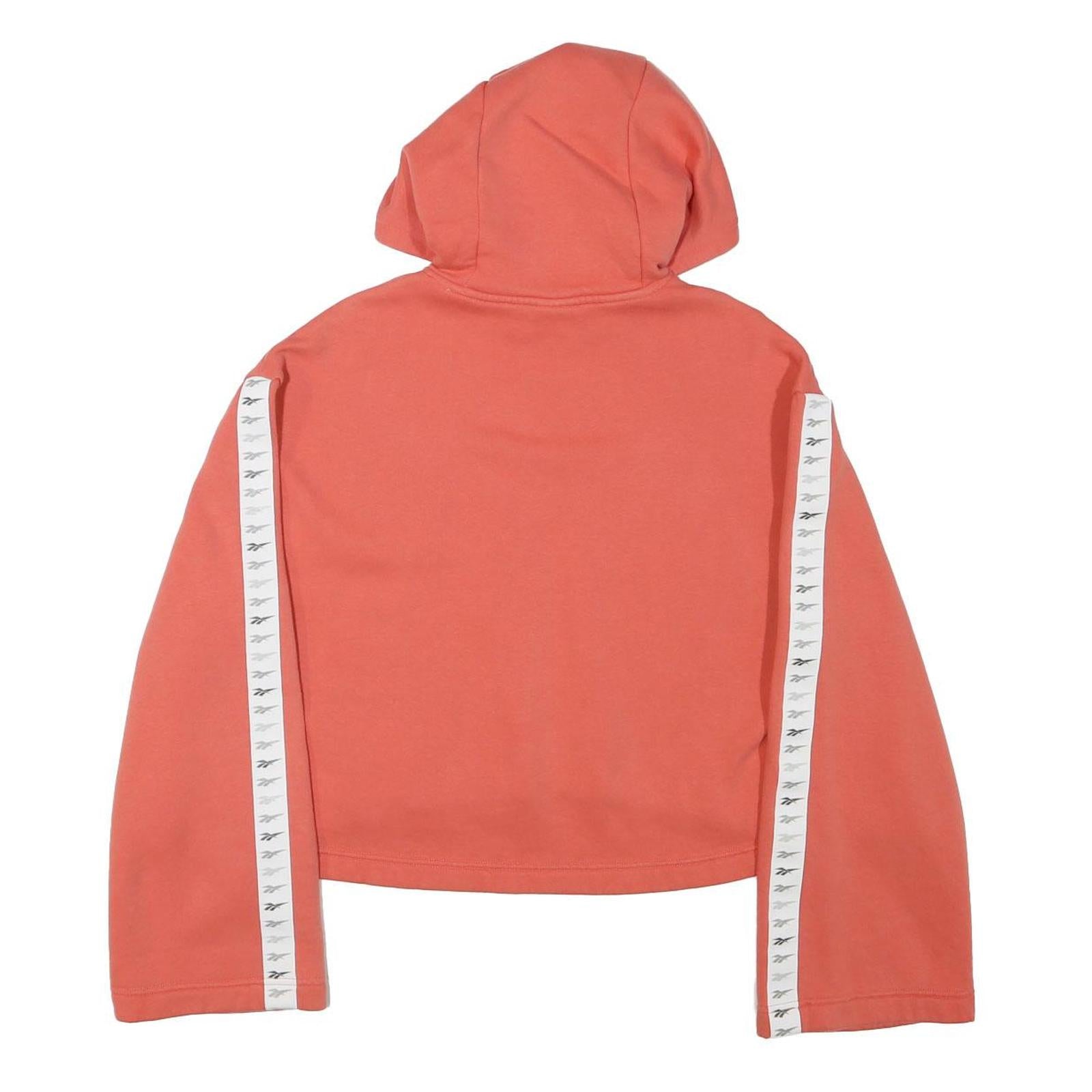 REEBOK Womens Orange Cotton Blend Pullover Hoodie S Branded Stripe Sleeve