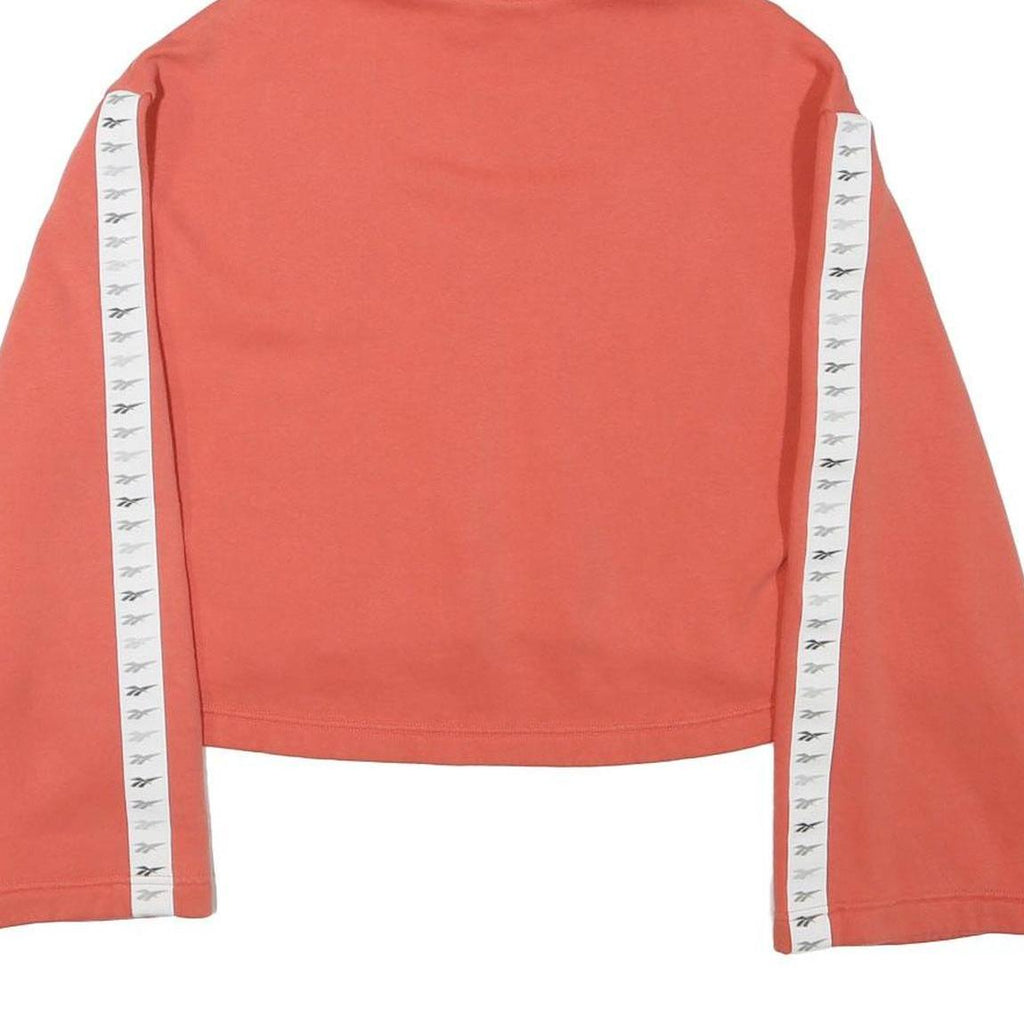 REEBOK Womens Orange Cotton Blend Pullover Hoodie S Branded Stripe Sleeve