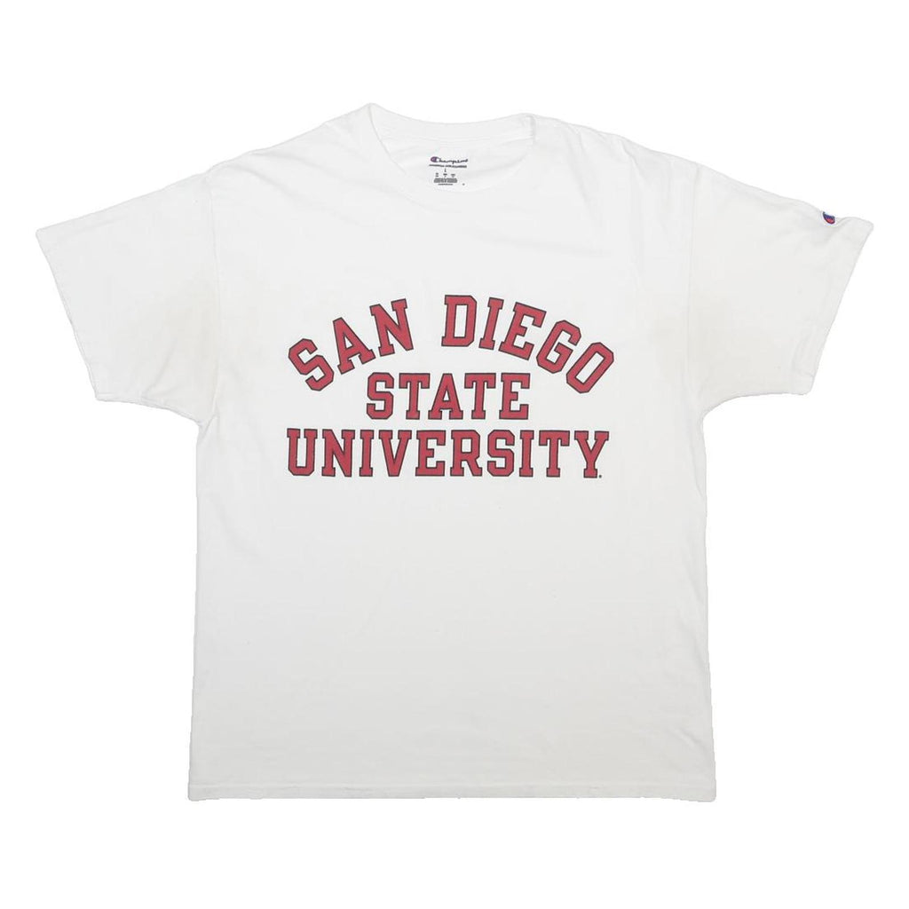 CHAMPION Mens White San Diego State University Graphic T-Shirt L Short Sleeve