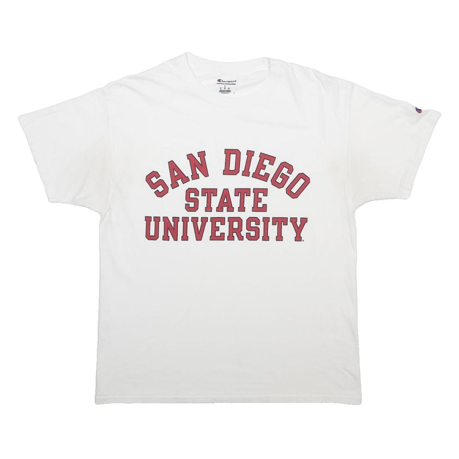 CHAMPION Mens White San Diego State University Graphic T-Shirt L Short Sleeve