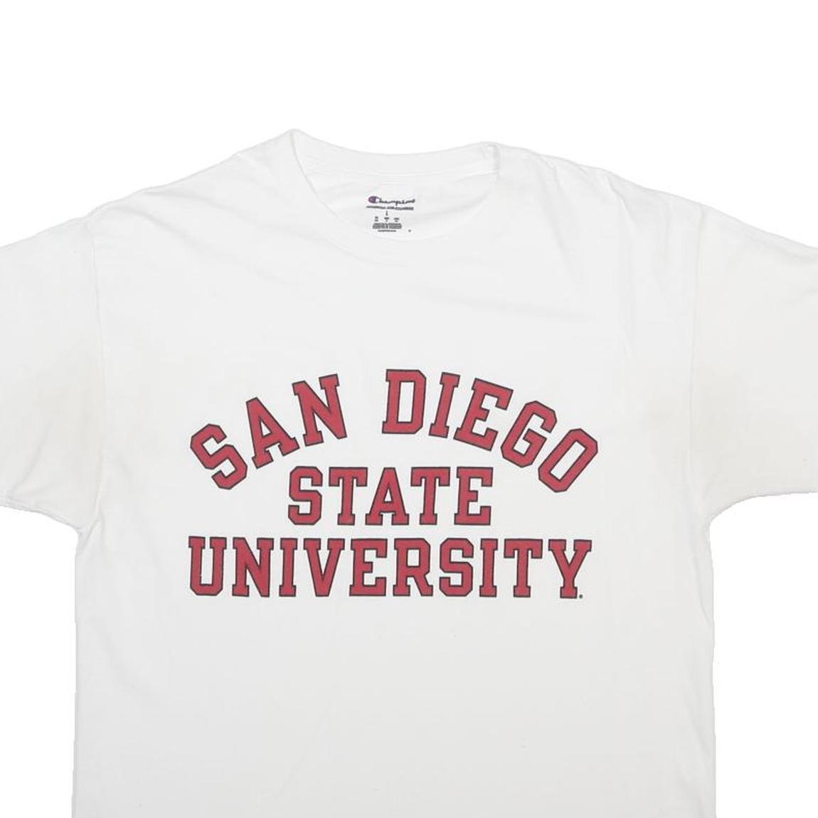 CHAMPION Mens White San Diego State University Graphic T-Shirt L Short Sleeve