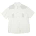 Mens White & Grey Short Sleeve Casual Cotton Blend Shirt M Summer Workwear