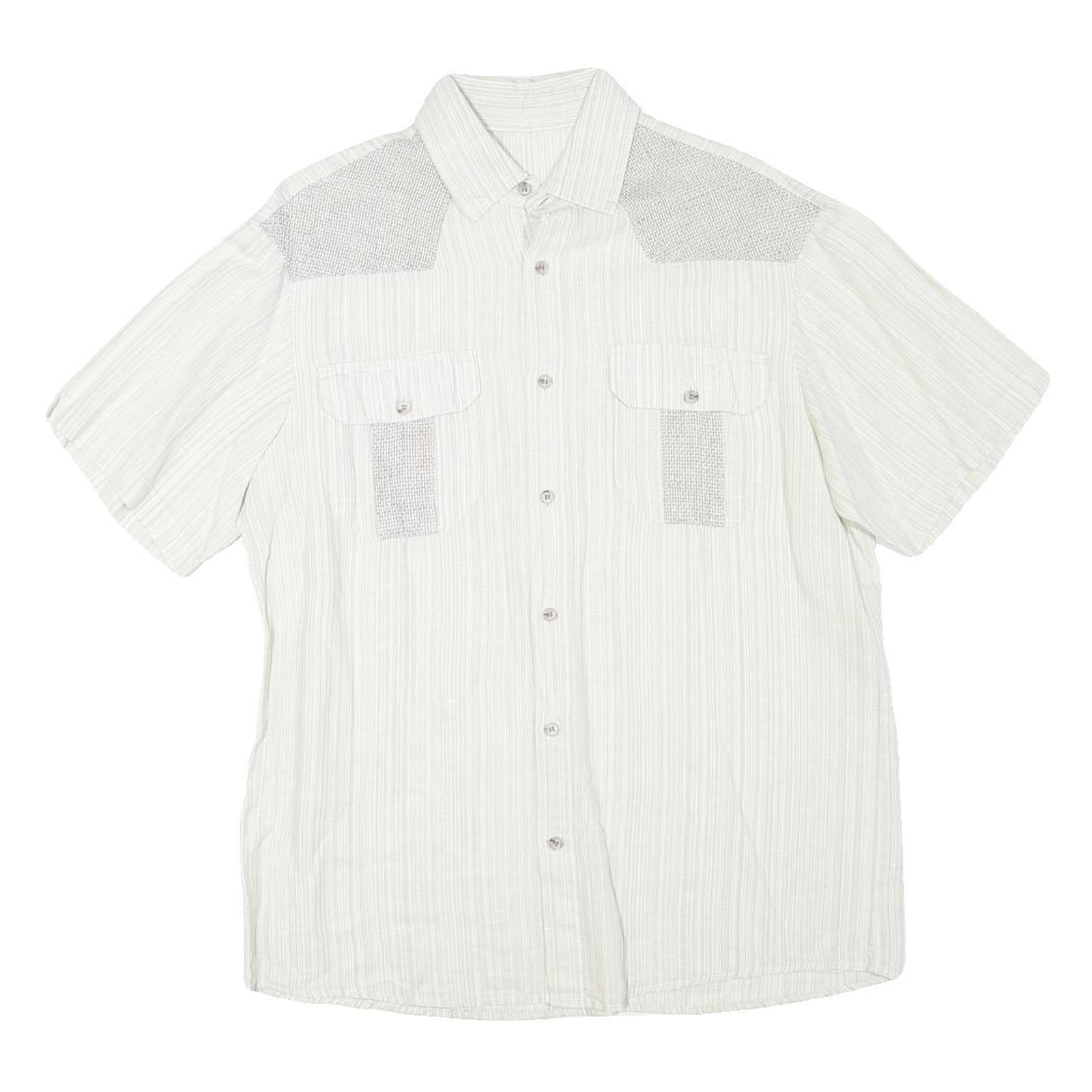 Mens White & Grey Short Sleeve Casual Cotton Blend Shirt M Summer Workwear