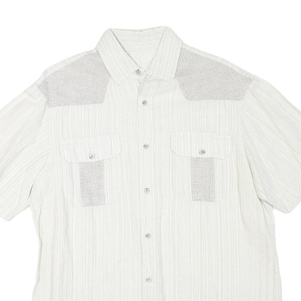 Mens White & Grey Short Sleeve Casual Cotton Blend Shirt M Summer Workwear