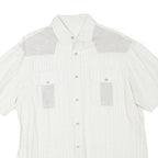 Mens White & Grey Short Sleeve Casual Cotton Blend Shirt M Summer Workwear