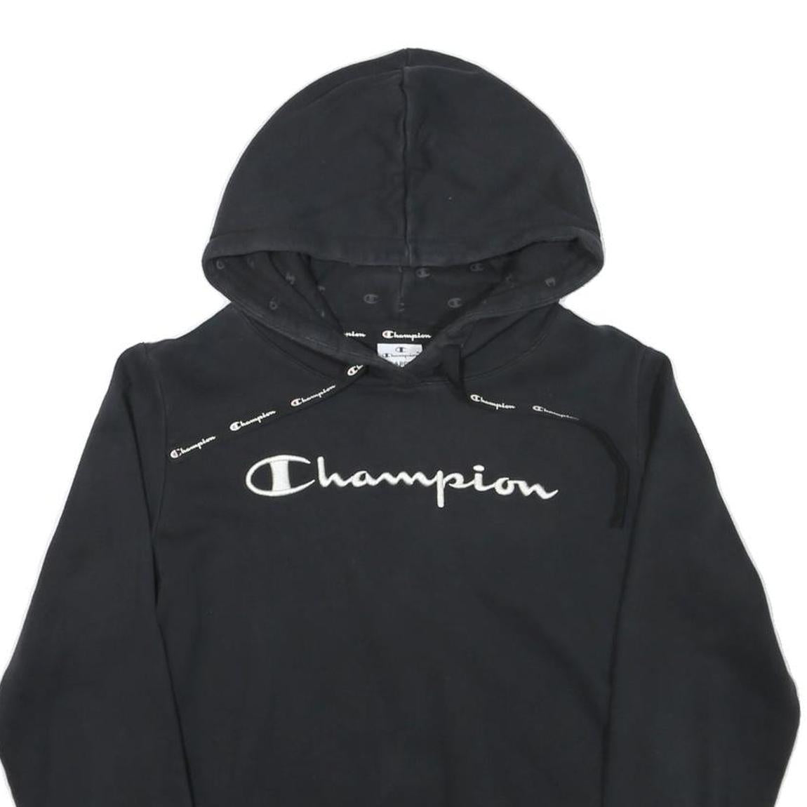 CHAMPION Womens Black Hoodie L Cotton Blend Pullover Logo Hooded Sweatshirt