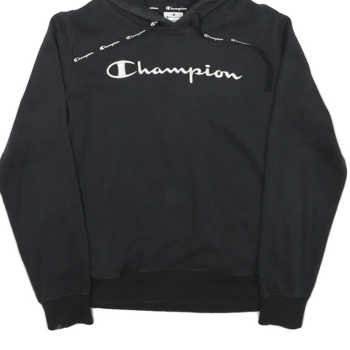 CHAMPION Womens Black Hoodie L Cotton Blend Pullover Logo Hooded Sweatshirt