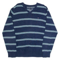 TOMMY HILFIGER Mens Patterned Jumper Blue Striped V-Neck Tight Knit L