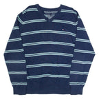 TOMMY HILFIGER Mens Patterned Jumper Blue Striped V-Neck Tight Knit L