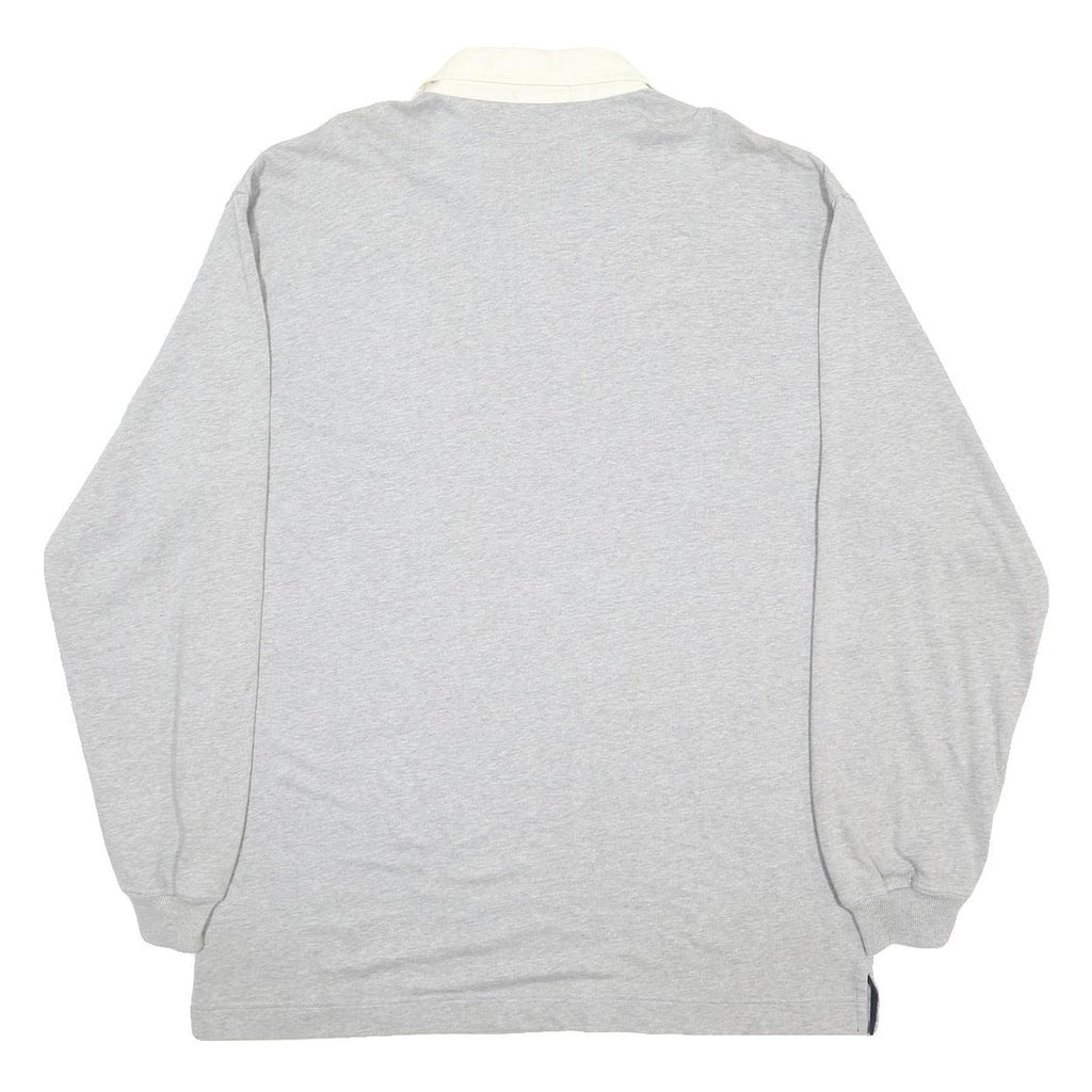 NAUTICA Mens Grey & White Long Sleeve Plain XL Cotton Blend Casual Polo Shirt