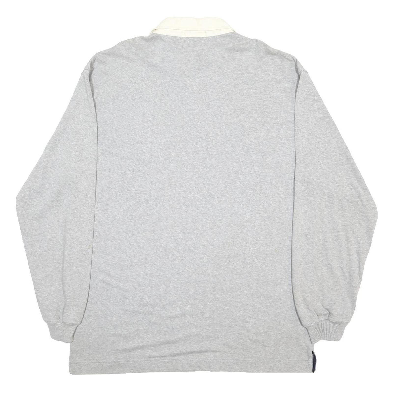 NAUTICA Mens Grey & White Long Sleeve Plain XL Cotton Blend Casual Polo Shirt