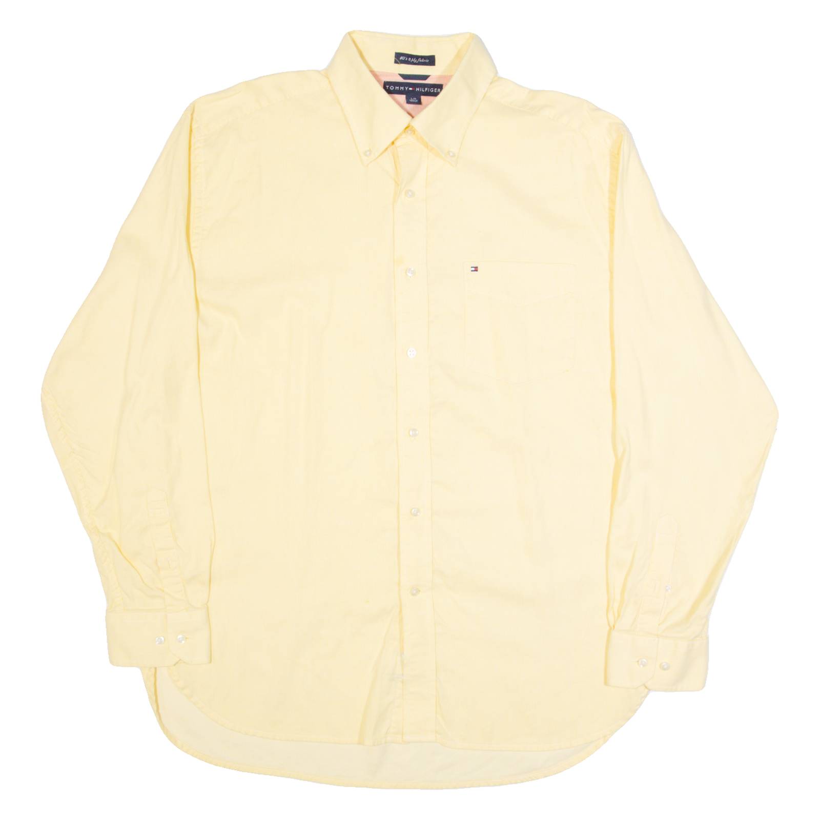 TOMMY HILFIGER Mens Shirt Yellow Pinstripe Long Sleeve L