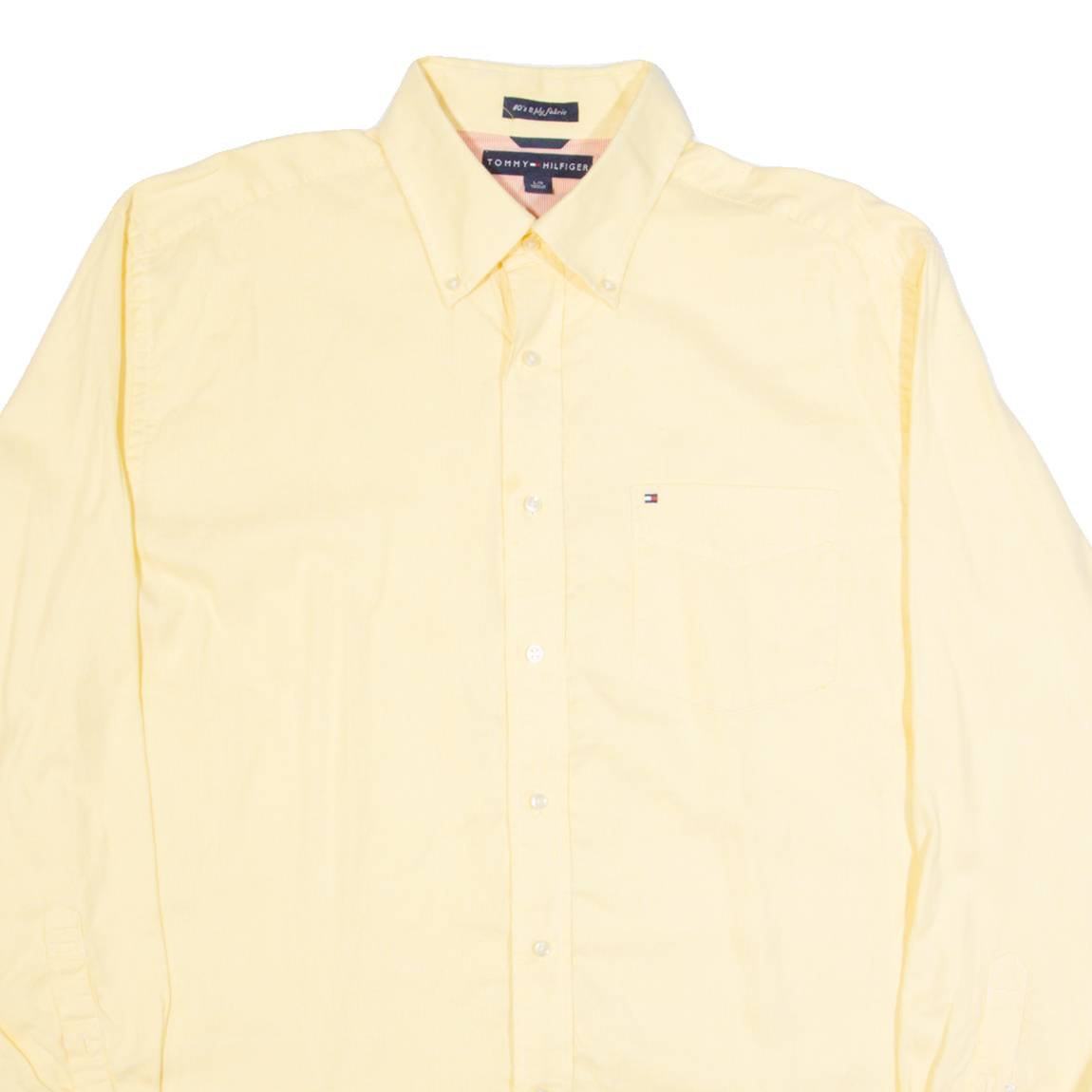 TOMMY HILFIGER Mens Shirt Yellow Pinstripe Long Sleeve L
