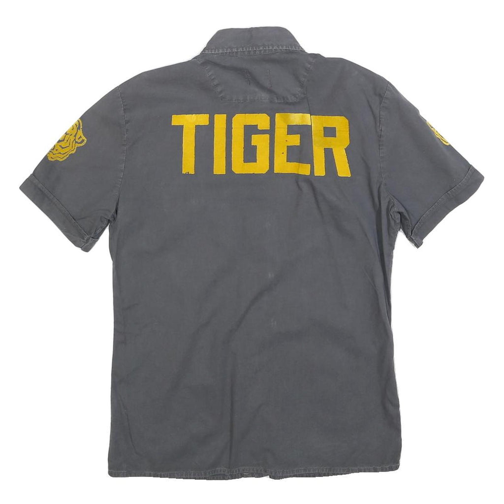 REPLAY Mens Grey & Yellow Tiger Short Sleeve Shirt S Cotton Blend Casual