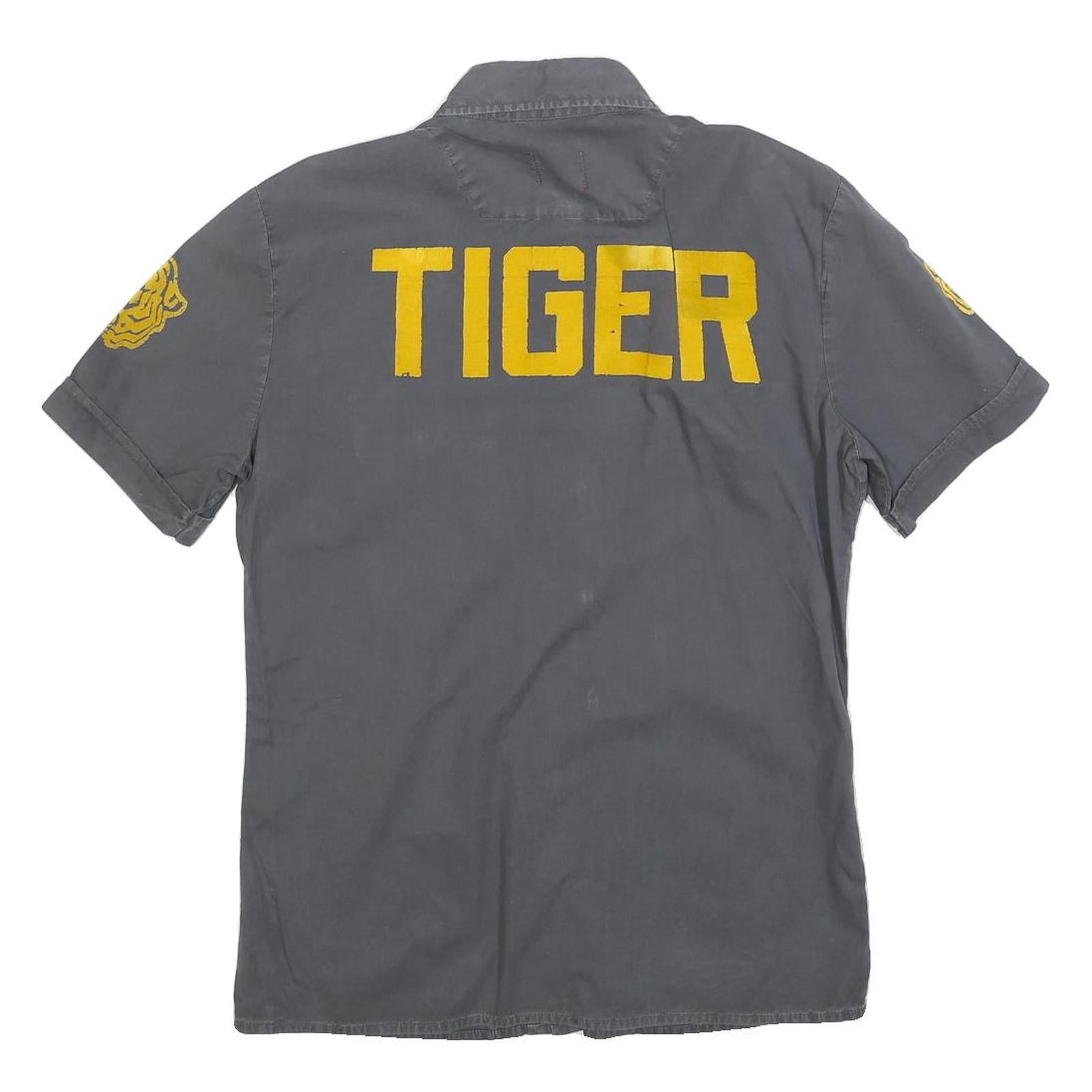 REPLAY Mens Grey & Yellow Tiger Short Sleeve Shirt S Cotton Blend Casual