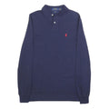 POLO RALPH LAUREN Mens Navy Blue Long Sleeve Plain Polo Shirt S Cotton Blend