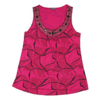 M&S Womens Pink Printed Sleeveless Scoop Neck Top UK 14 Embellished Neckline