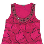 M&S Womens Pink Printed Sleeveless Scoop Neck Top UK 14 Embellished Neckline