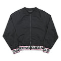 GUESS Womens Black Jacket M Polyester Blend Zip Plain Logo Banded Sleeve