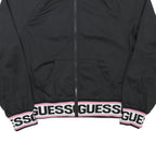 GUESS Womens Black Jacket M Polyester Blend Zip Plain Logo Banded Sleeve