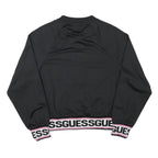 GUESS Womens Black Jacket M Polyester Blend Zip Plain Logo Banded Sleeve