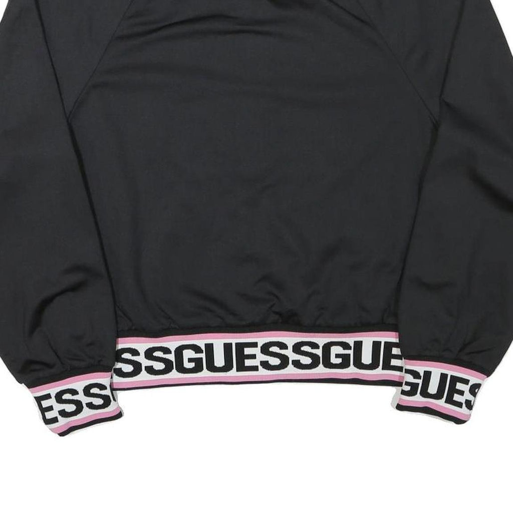 GUESS Womens Black Jacket M Polyester Blend Zip Plain Logo Banded Sleeve