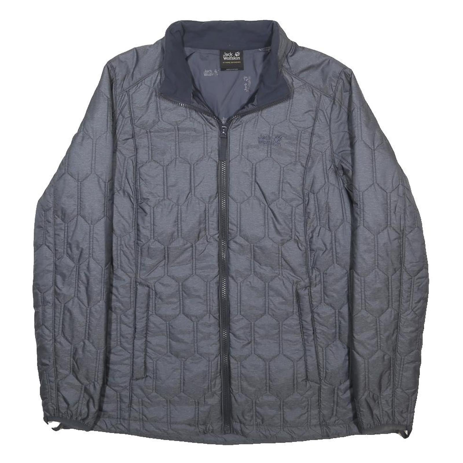 JACK WOLFSKIN Womens Grey Hex Pattern Jacket UK 18 Polyamide Blend Zip Outdoor