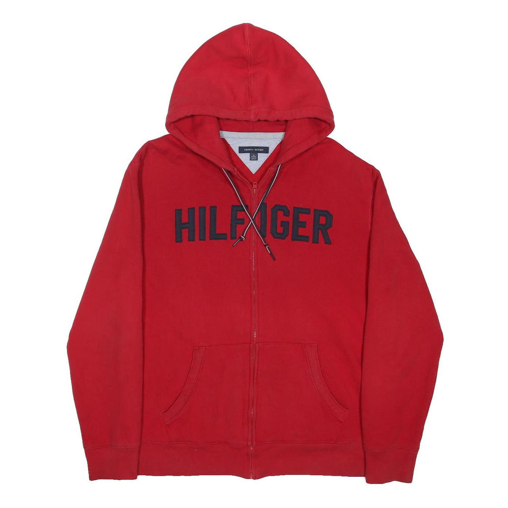 TOMMY HILFIGER Mens Red Hoodie Jacket XL Cotton Blend Zip Plain Casual