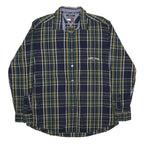 TOMMY JEANS Mens Blue Green & Yellow Check Shirt M Cotton Button Collar Long