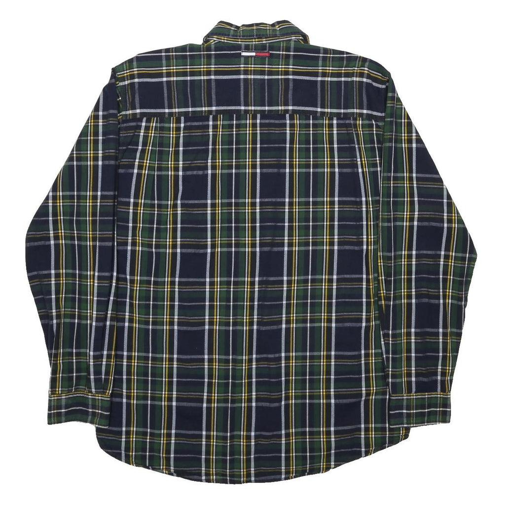 TOMMY JEANS Mens Blue Green & Yellow Check Shirt M Cotton Button Collar Long