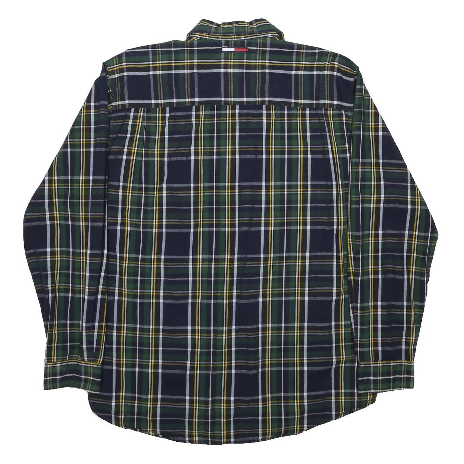 TOMMY JEANS Mens Blue Green & Yellow Check Shirt M Cotton Button Collar Long