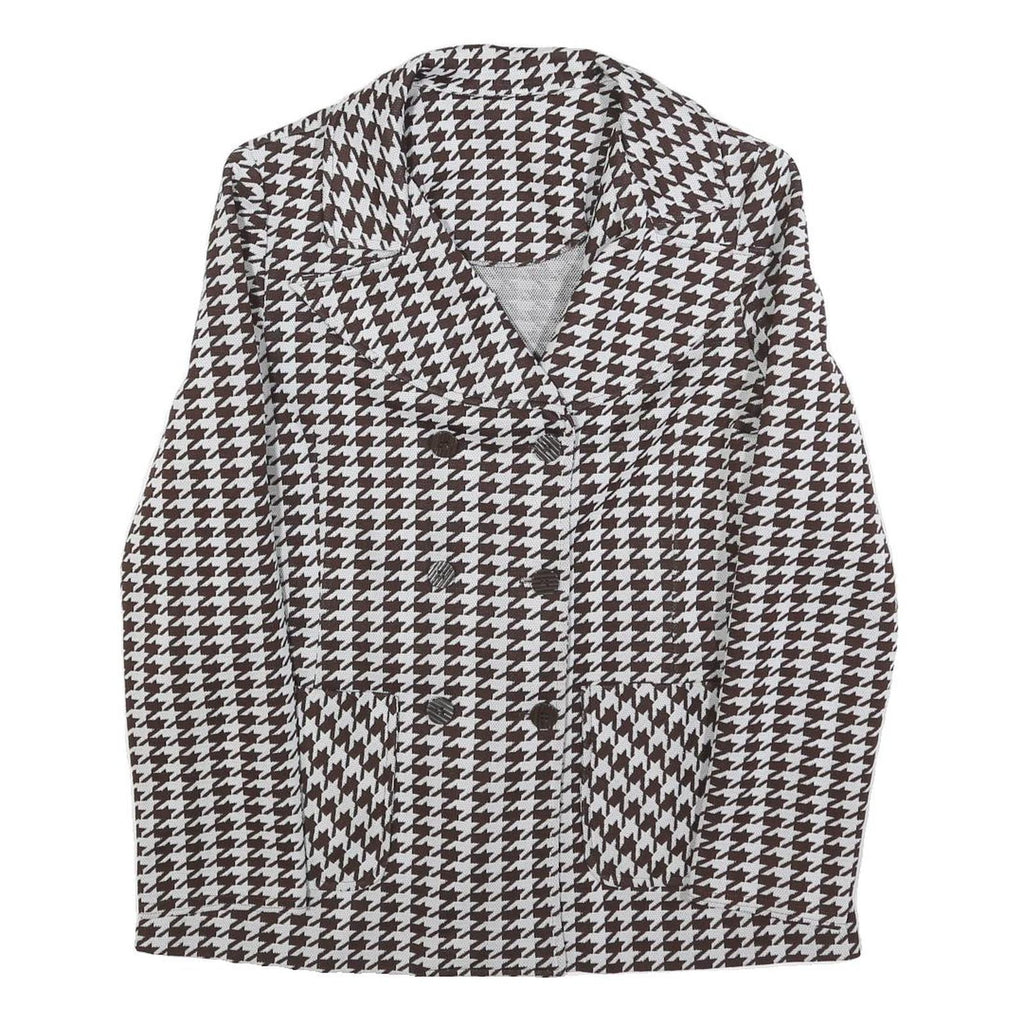 Womens Brown & White Houndstooth Button Jacket M Cotton Blend Classic Style
