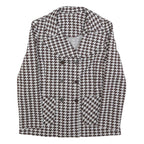 Womens Brown & White Houndstooth Button Jacket M Cotton Blend Classic Style