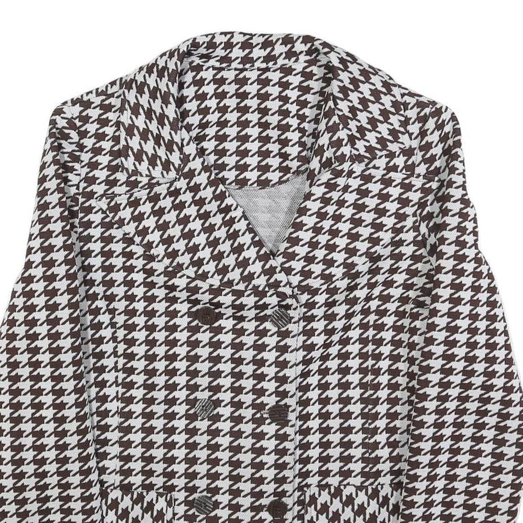 Womens Brown & White Houndstooth Button Jacket M Cotton Blend Classic Style