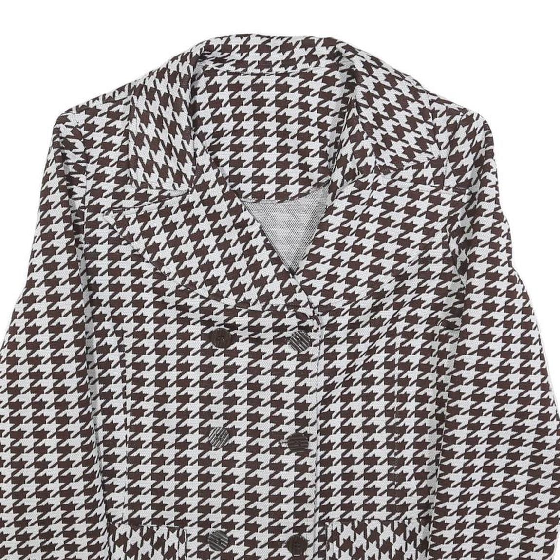 Womens Brown & White Houndstooth Button Jacket M Cotton Blend Classic Style