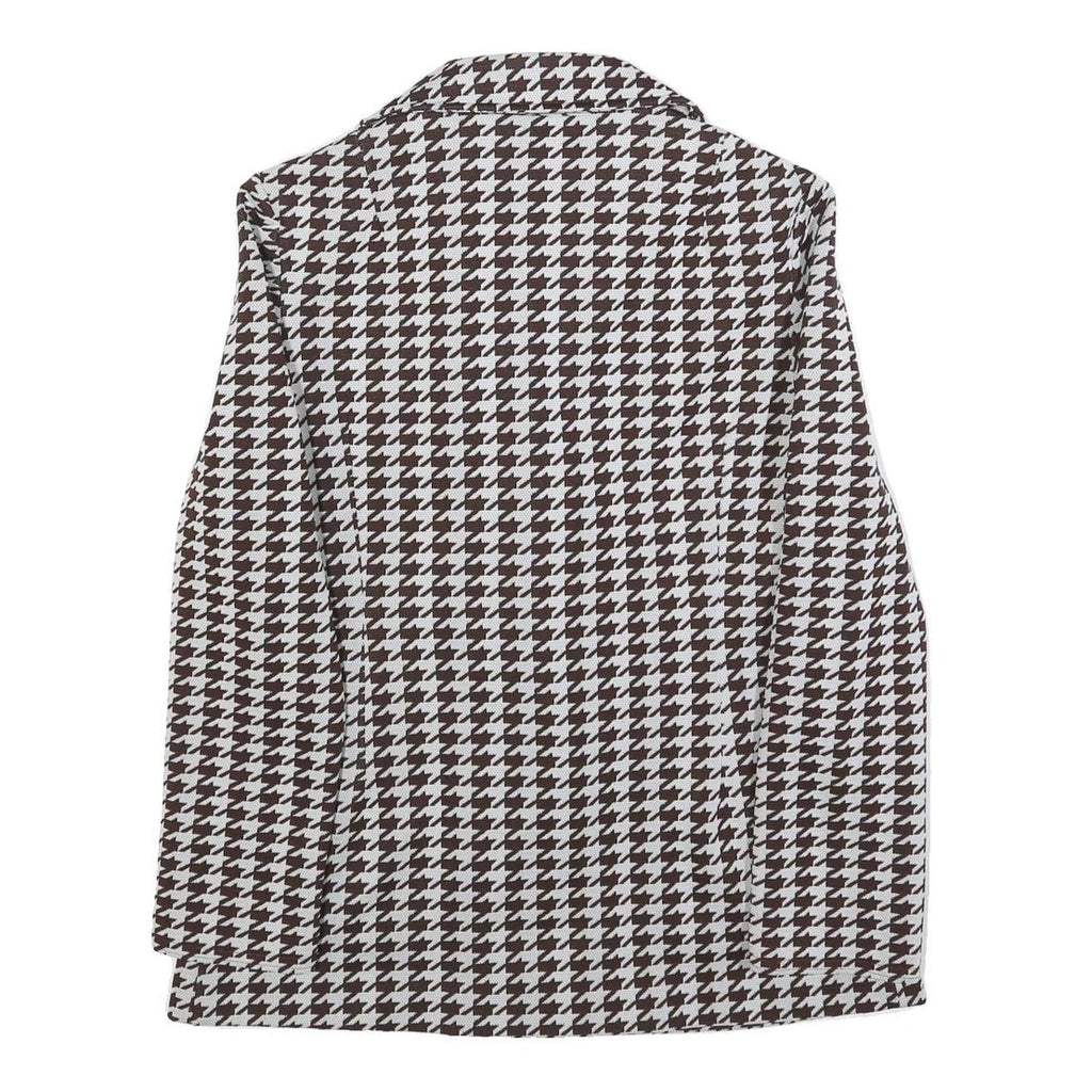 Womens Brown & White Houndstooth Button Jacket M Cotton Blend Classic Style
