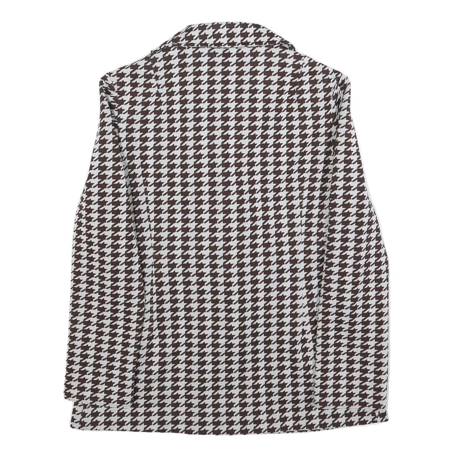 Womens Brown & White Houndstooth Button Jacket M Cotton Blend Classic Style