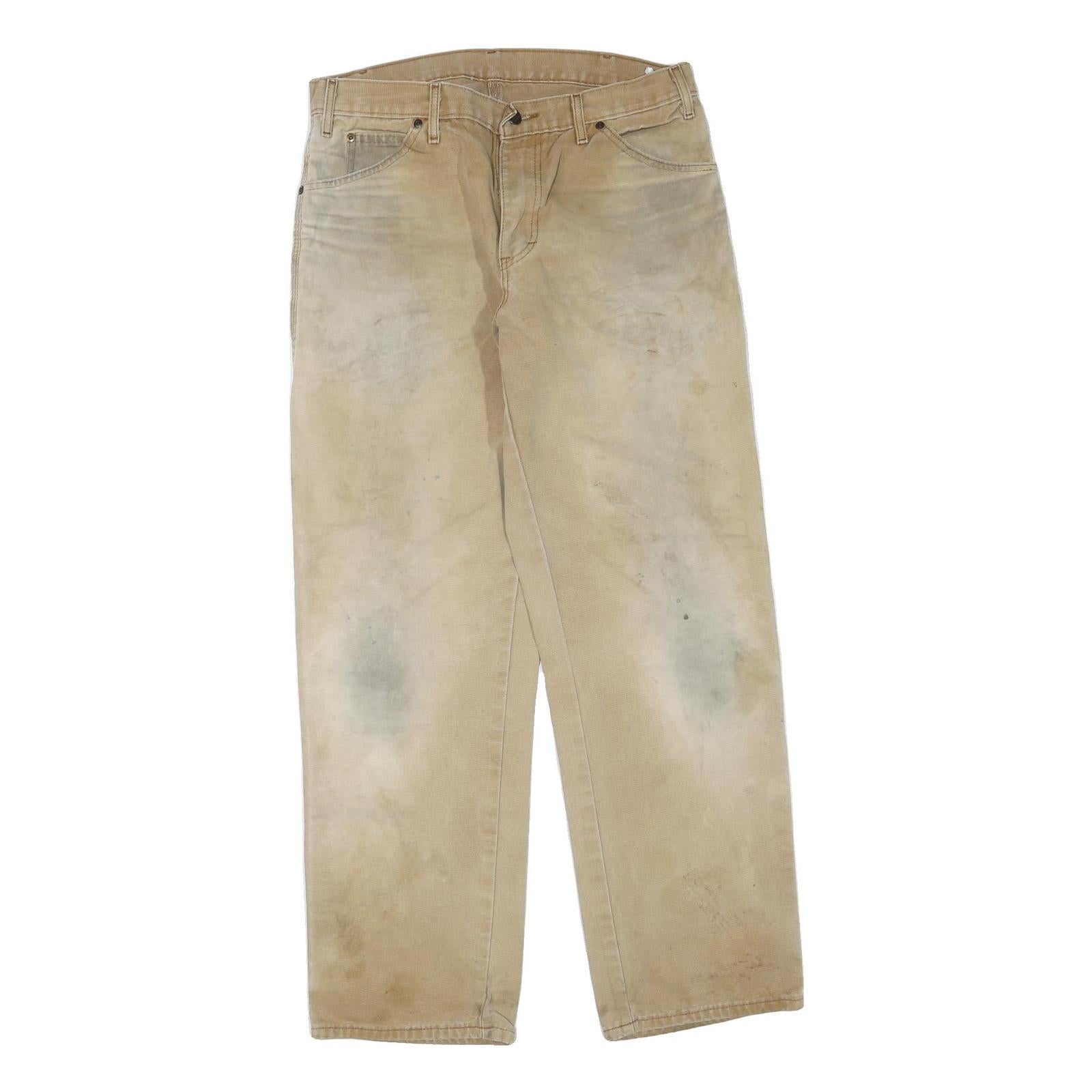 DICKIES Mens Cotton Blend Beige Regular Fit Straight Leg Trousers W34 L30
