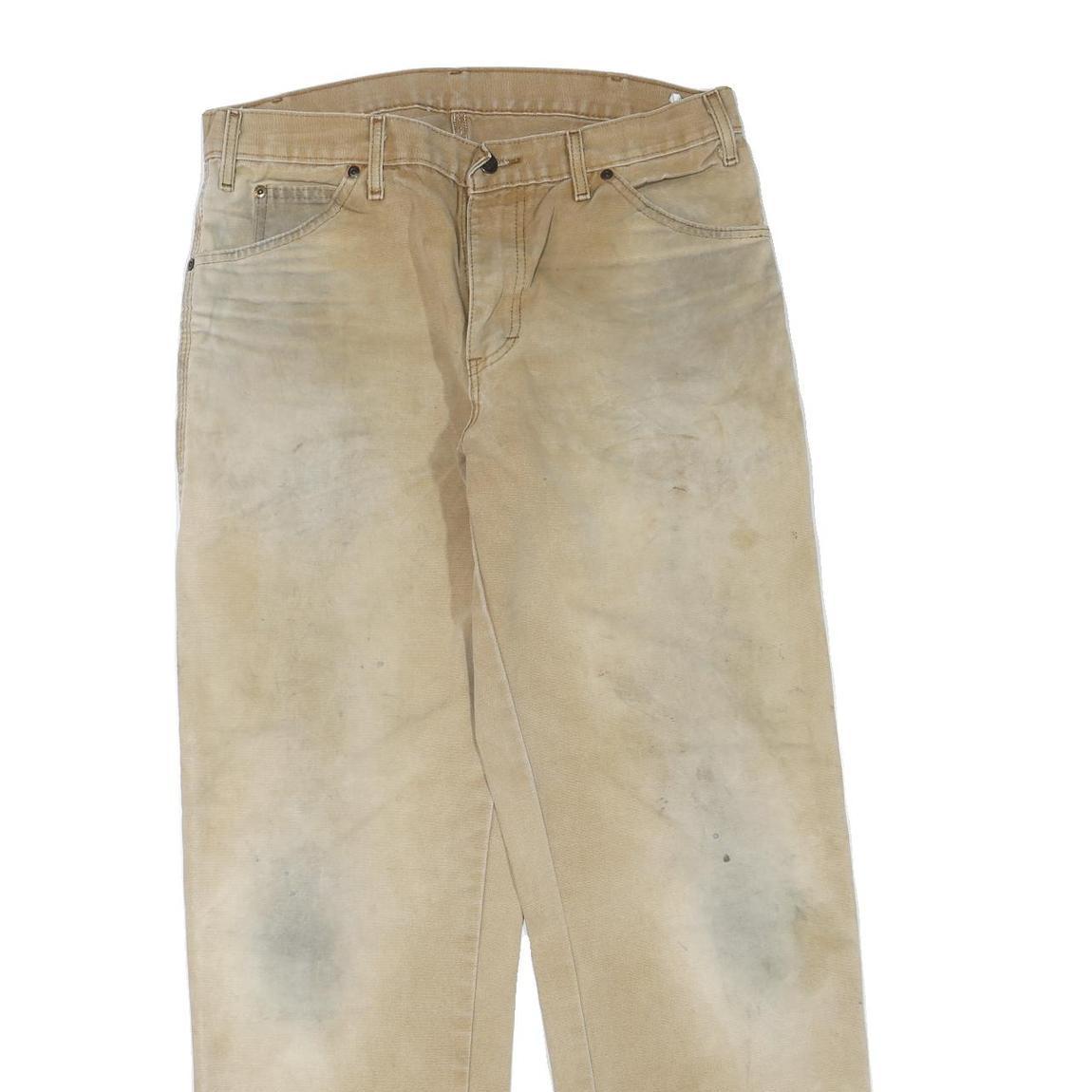 DICKIES Mens Cotton Blend Beige Regular Fit Straight Leg Trousers W34 L30