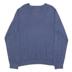 TOMMY HILFIGER Mens Blue Plain V-Neck Basic Knit Jumper L Cotton Classic Style