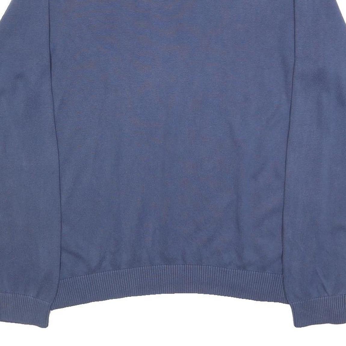 TOMMY HILFIGER Mens Blue Plain V-Neck Basic Knit Jumper L Cotton Classic Style