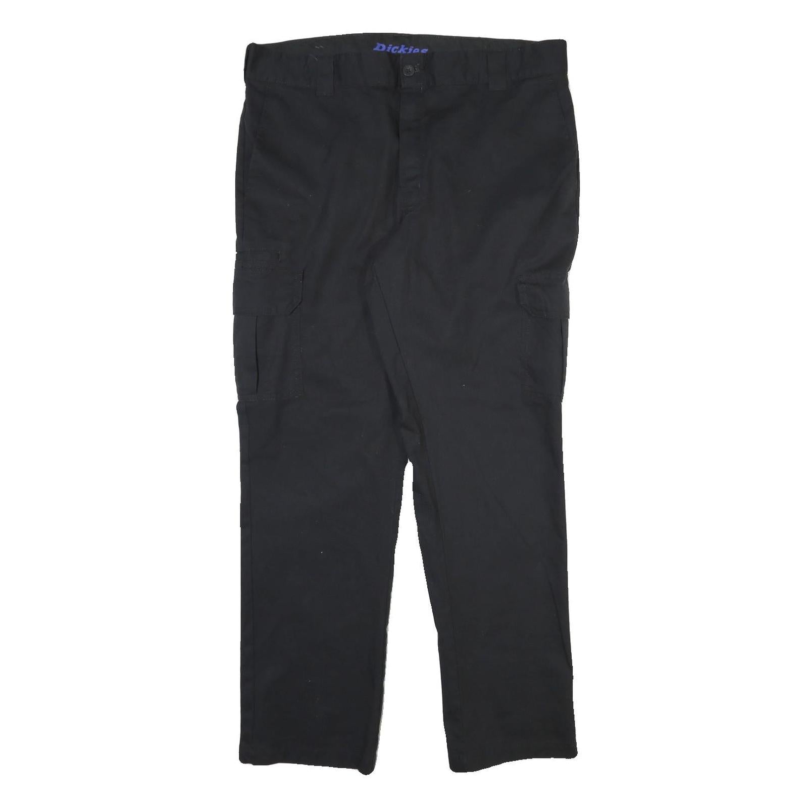 DICKIES Mens Cotton Blend Black Regular Fit Cargo Trousers W38 L32 Workwear