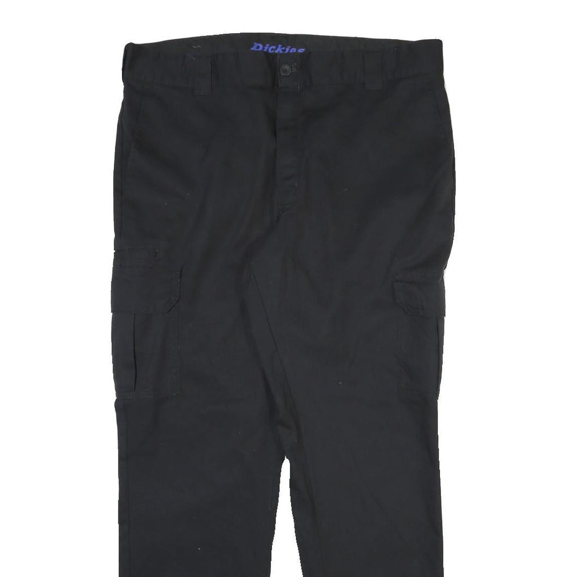 DICKIES Mens Cotton Blend Black Regular Fit Cargo Trousers W38 L32 Workwear