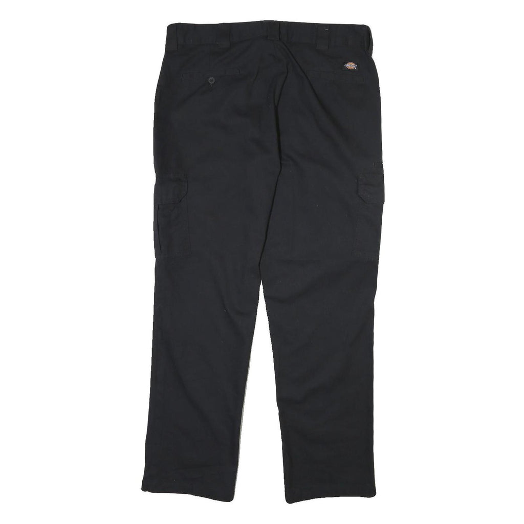 DICKIES Mens Cotton Blend Black Regular Fit Cargo Trousers W38 L32 Workwear
