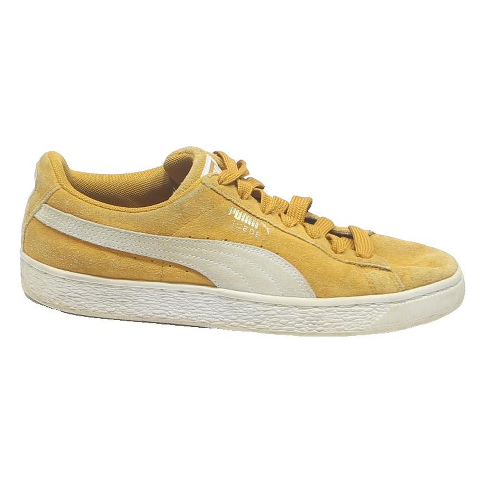 PUMA Suede Classic Mens Low Top Trainers Yellow & White Suede UK 6.5 Casual