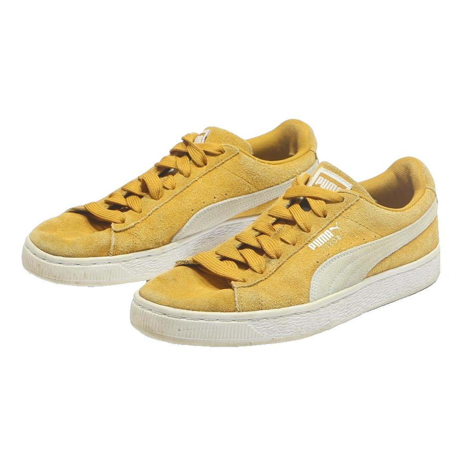 PUMA Suede Classic Mens Low Top Trainers Yellow & White Suede UK 6.5 Casual