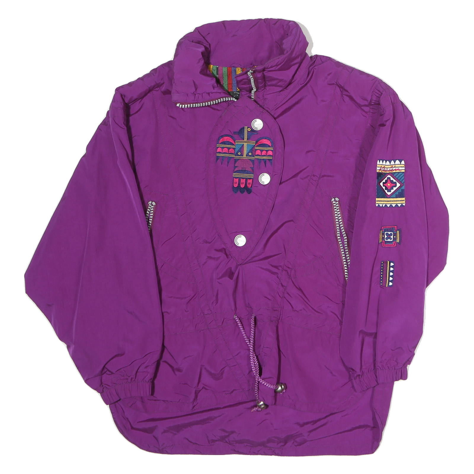 KAELIN Womens Purple Nylon Jacket UK 8 Zip Embroidered Pattern Casual Outerwear